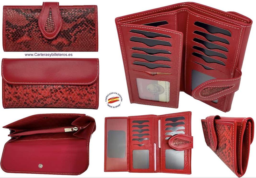 WOMAN'S WALLET OF SNAKE AND COW LEATHER WITH RED PURSE 