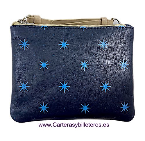 WOMEN'S 8-POINTED LEATHER DOUBLE CARD HOLDER WALLET WITH STARS 