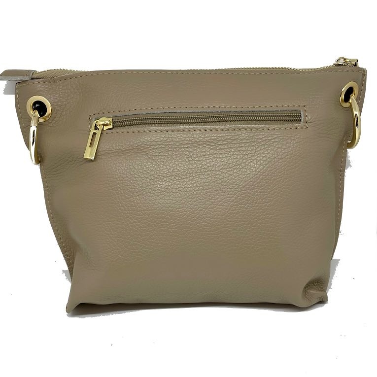 WOMEN'S BEIGE LEATHER BAG WITH GOLDEN METAL FITTINGS 