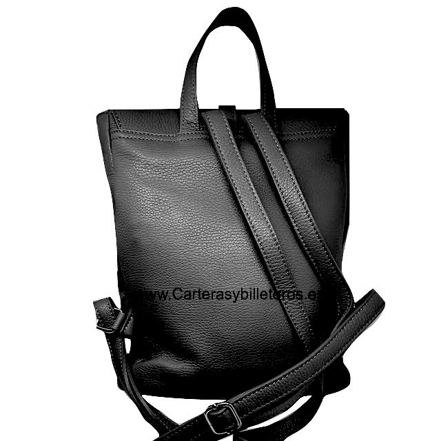 WOMEN'S BLACK LEATHER BACKPACK MADE IN ITALY WITH POCKETS BLACK 