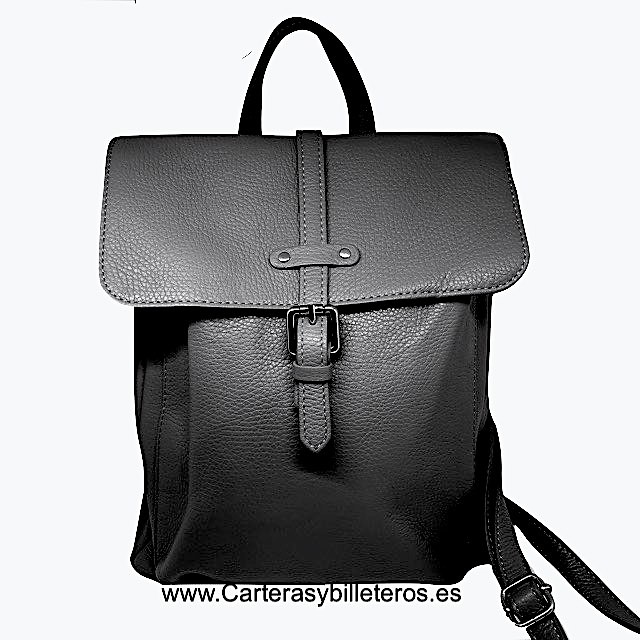 WOMEN'S BLACK LEATHER BACKPACK MADE IN ITALY WITH POCKETS BLACK 