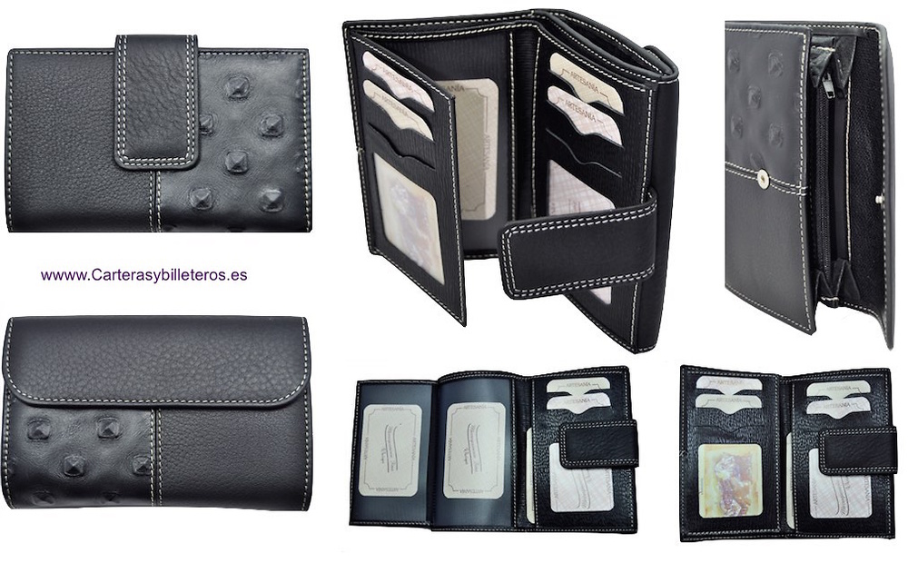 WOMEN'S BLACK THREE LEATHER WALLET MANUFACTURED IN SPAIN 