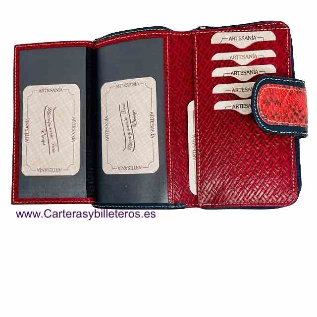 WOMEN'S CARD WALLET WITH LEATHER ZIPPER PURSE MADE IN SPAIN 