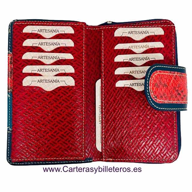 WOMEN'S CARD WALLET WITH LEATHER ZIPPER PURSE MADE IN SPAIN 