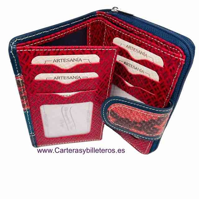 WOMEN'S CARD WALLET WITH LEATHER ZIPPER PURSE MADE IN SPAIN 