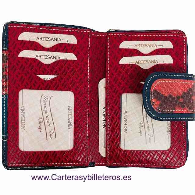 WOMEN'S CARD WALLET WITH LEATHER ZIPPER PURSE MADE IN SPAIN 