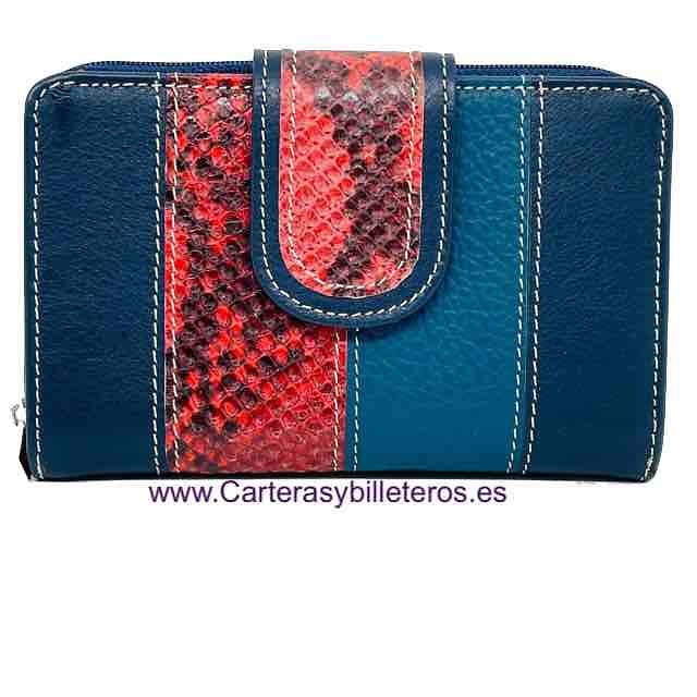 WOMEN'S CARD WALLET WITH LEATHER ZIPPER PURSE MADE IN SPAIN 