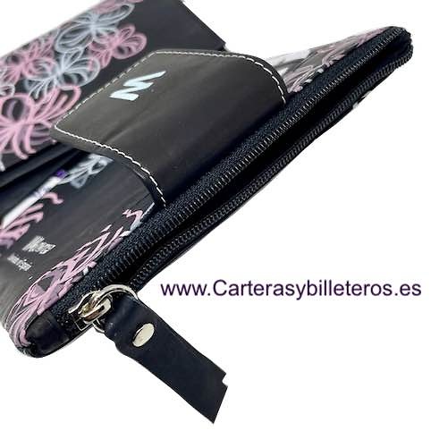 WOMEN'S DOUBLE CARD HOLDER WALLET IN PAINTED LEATHER WITH ZIPPERED COIN PURSE 