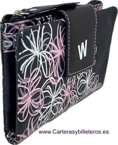 WOMEN'S DOUBLE CARD HOLDER WALLET IN PAINTED LEATHER WITH ZIPPERED COIN PURSE 