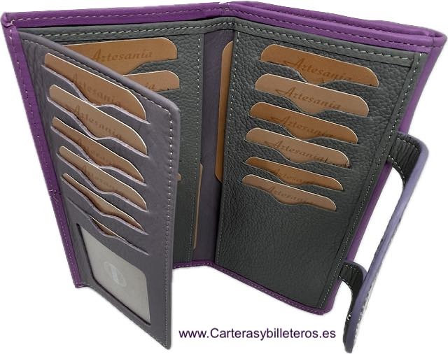 WOMEN'S LARGE MAUVE LEATHER WALLET WITH SNAKE CLASP CLOSURE 