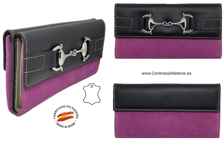 WOMEN'S LARGE WALLET IN COWHIDE AND SUEDE WITH SILVER EMBELLISHMENT 6 COLORS 