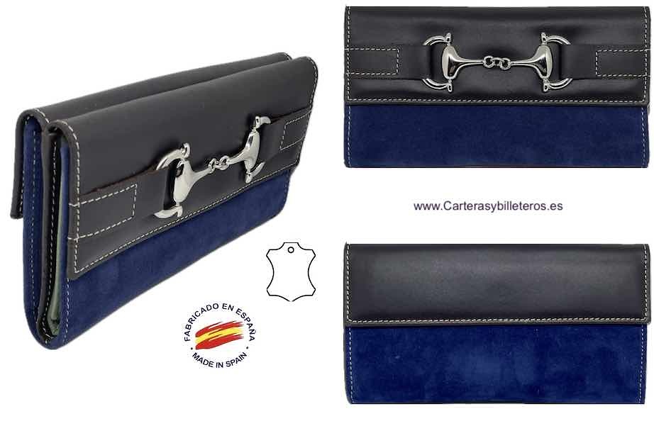 WOMEN'S LARGE WALLET IN COWHIDE AND SUEDE WITH SILVER EMBELLISHMENT 6 COLORS 