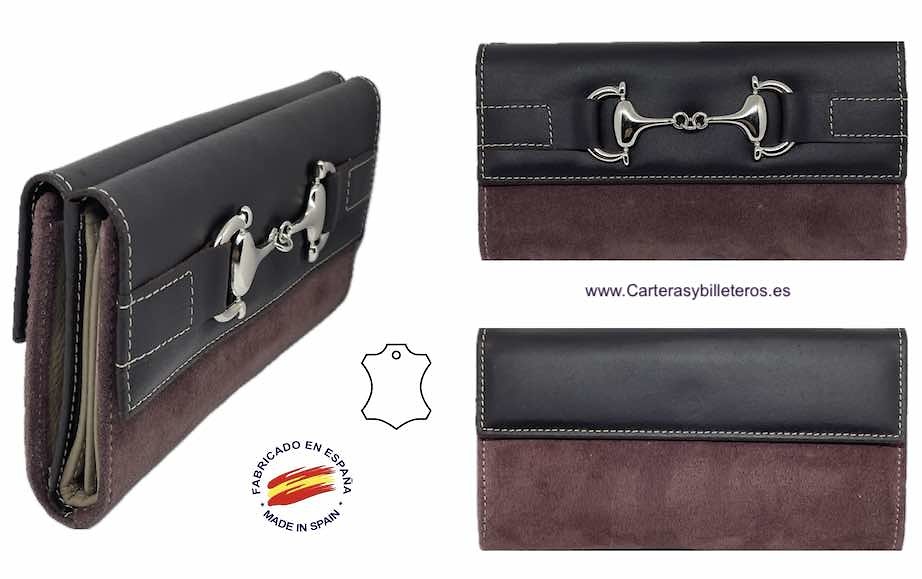 WOMEN'S LARGE WALLET IN COWHIDE AND SUEDE WITH SILVER EMBELLISHMENT 6 COLORS 