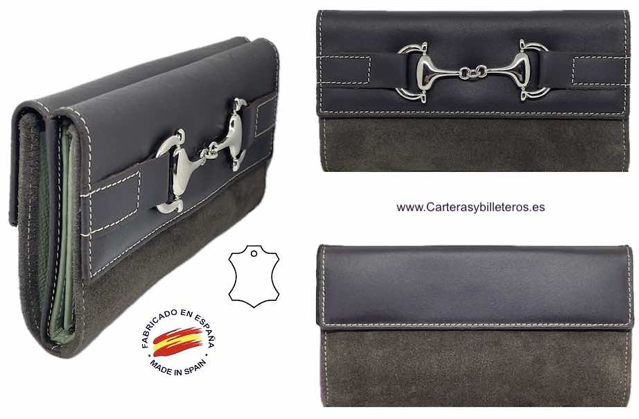 WOMEN'S LARGE WALLET IN COWHIDE AND SUEDE WITH SILVER EMBELLISHMENT 6 COLORS 