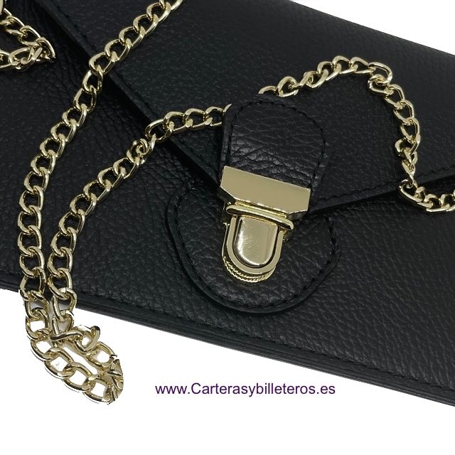 WOMEN'S LEATHER ENVELOPE BAG WITH SHOULDER CHAIN AND HANDLE 