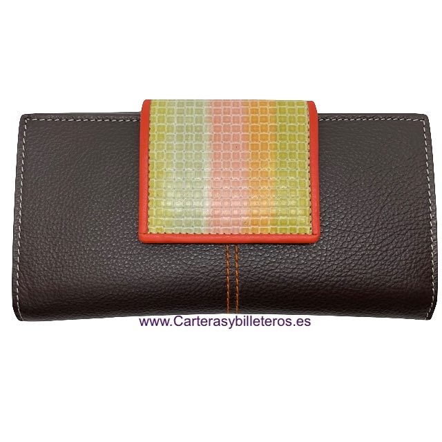 WOMEN'S LEATHER MEDIAN WALLET WITH RAINBOW CLOSURE 