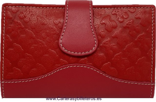 WOMEN'S LEATHER WALLET UBRIQUE BEAR DECORATION 