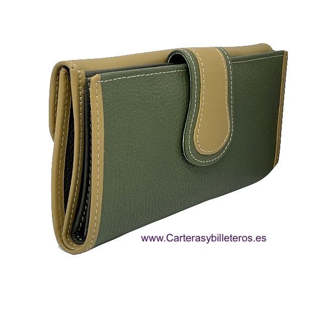 WOMEN'S LEATHER WALLET UBRIQUE LARGE IN GREEN AND GREEN - N E W - 