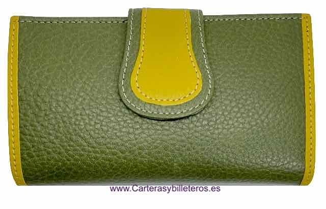 WOMEN'S LEATHER WALLET UBRIQUE MEDIUM GREEN AND LEMON GREEN 