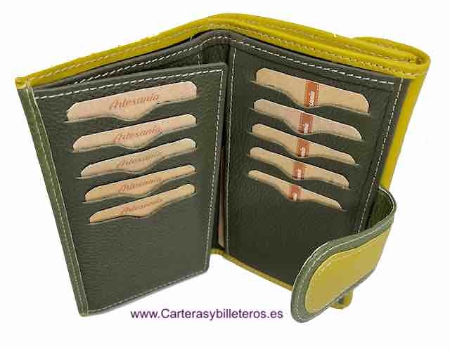 WOMEN'S LEATHER WALLET UBRIQUE MEDIUM GREEN AND LEMON GREEN 