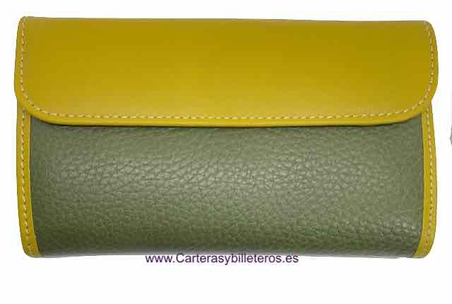 WOMEN'S LEATHER WALLET UBRIQUE MEDIUM GREEN AND LEMON GREEN 