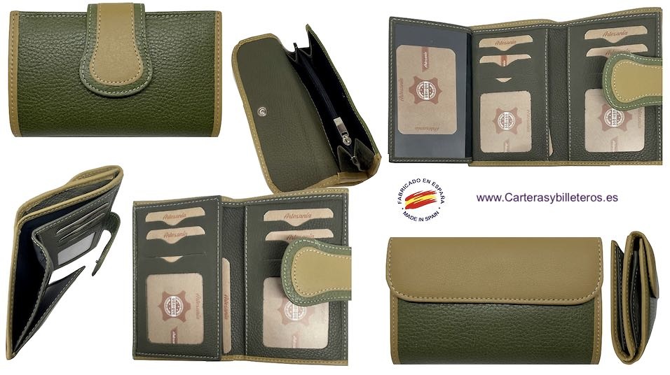 WOMEN'S LEATHER WALLET UBRIQUE MEDIUM TWO GREENS 