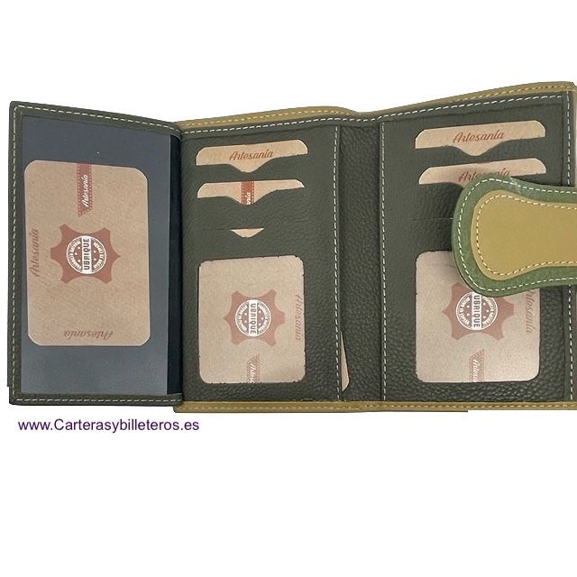 WOMEN'S LEATHER WALLET UBRIQUE MEDIUM TWO GREENS 