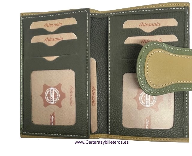 WOMEN'S LEATHER WALLET UBRIQUE MEDIUM TWO GREENS 