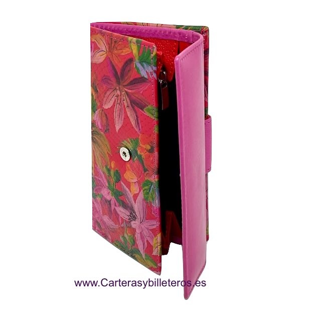 WOMEN'S LEATHER WALLET WITH COIN PURSE WITH BALINESE FLOWER PAINTING 