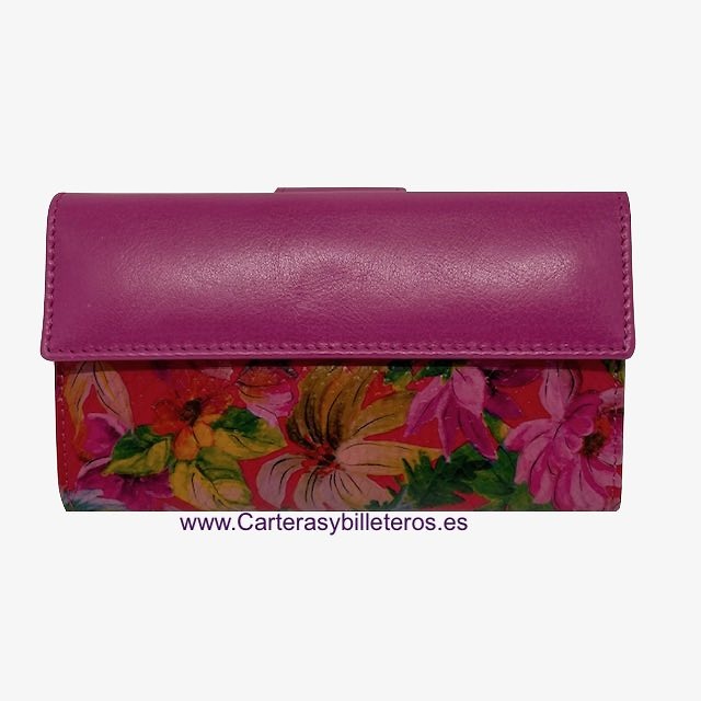 WOMEN'S LEATHER WALLET WITH COIN PURSE WITH BALINESE FLOWER PAINTING 