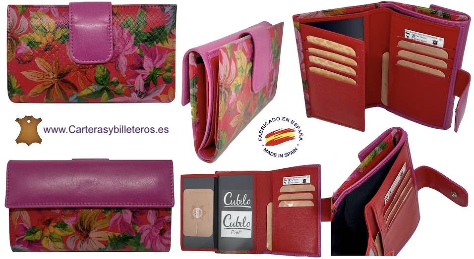 WOMEN'S LEATHER WALLET WITH COIN PURSE WITH BALINESE FLOWER PAINTING 