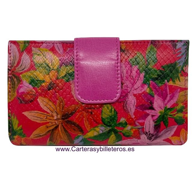 WOMEN'S LEATHER WALLET WITH COIN PURSE WITH BALINESE FLOWER PAINTING 