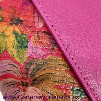 WOMEN'S LEATHER WALLET WITH COIN PURSE WITH BALINESE FLOWER PAINTING 