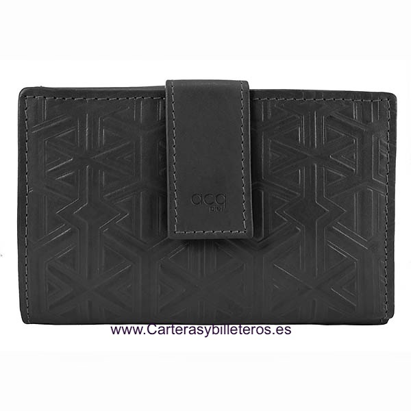 WOMEN'S LEATHER WALLET WITH ENGRAVED MODERNIST GEOMETRIC MOTIFS 