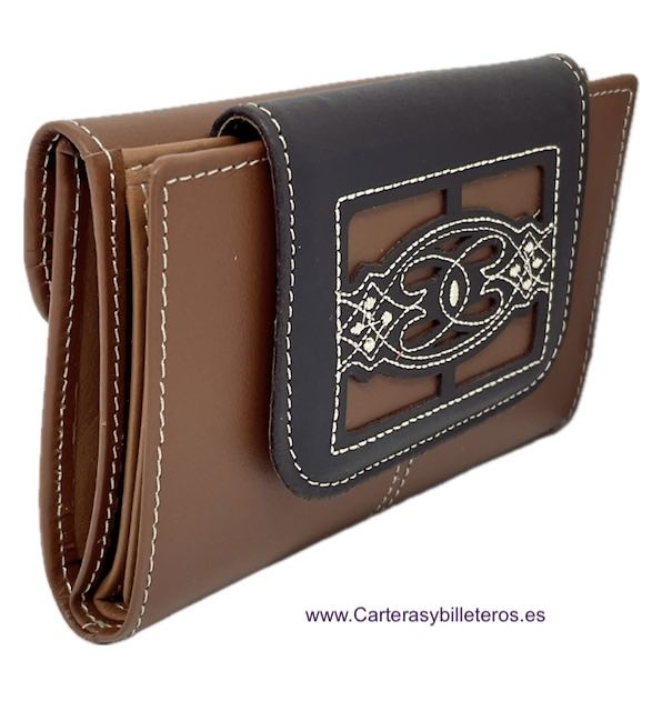 WOMEN'S LEATHER WALLET WITH LEATHER CLASP UBRIQUE EMBROIDERED SEVILLA 