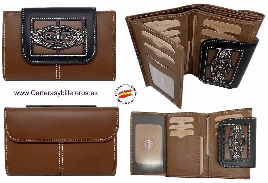 WOMEN'S LEATHER WALLET WITH LEATHER CLASP UBRIQUE EMBROIDERED SEVILLA 