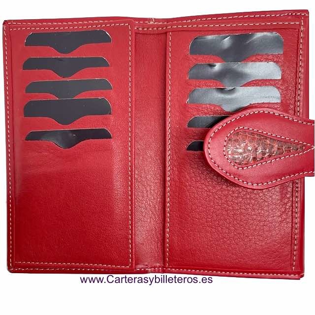 WOMEN'S LEATHER WALLET WITH RED PURSE MADE IN SPAIN GREAT CAPACITY 