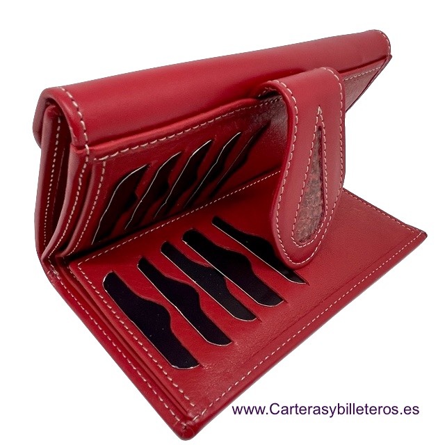 WOMEN'S LEATHER WALLET WITH RED PURSE MADE IN SPAIN GREAT CAPACITY 