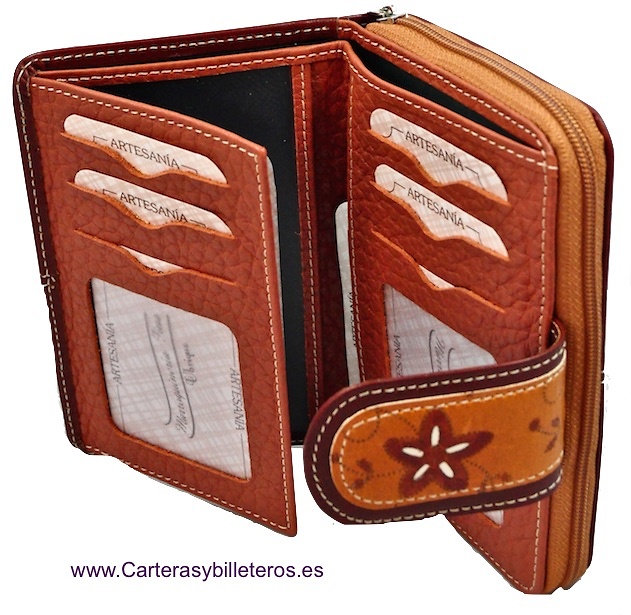 WOMEN'S LEATHER WALLET WITH ZIPPER PURSE MADE IN SPAIN 