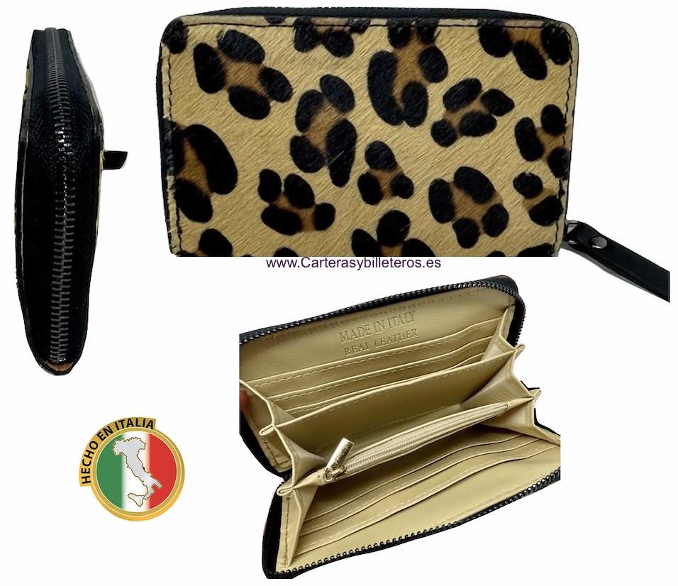 WOMEN'S MEDIUM LEOPARD LEATHER ENVELOPE WALLET 