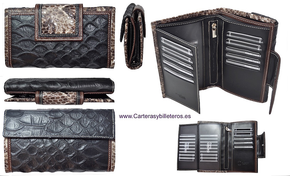 WOMEN'S MEDIUM SNAKE AND COW LEATHER WALLET 