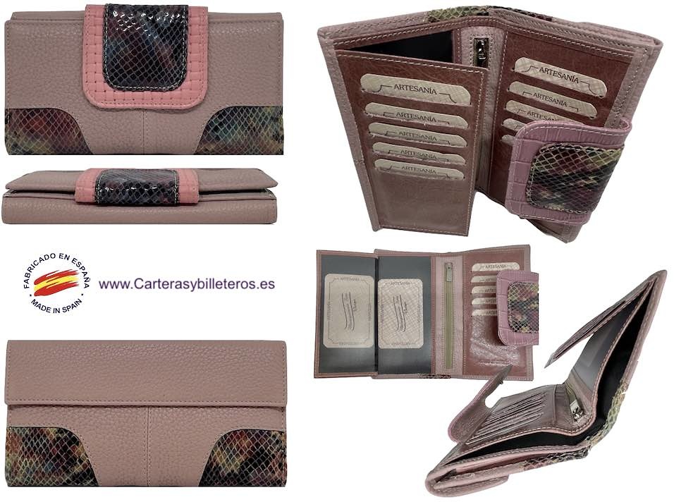 WOMEN'S MEDIUM SNAKE AND MAUVE COW LEATHER WALLET 