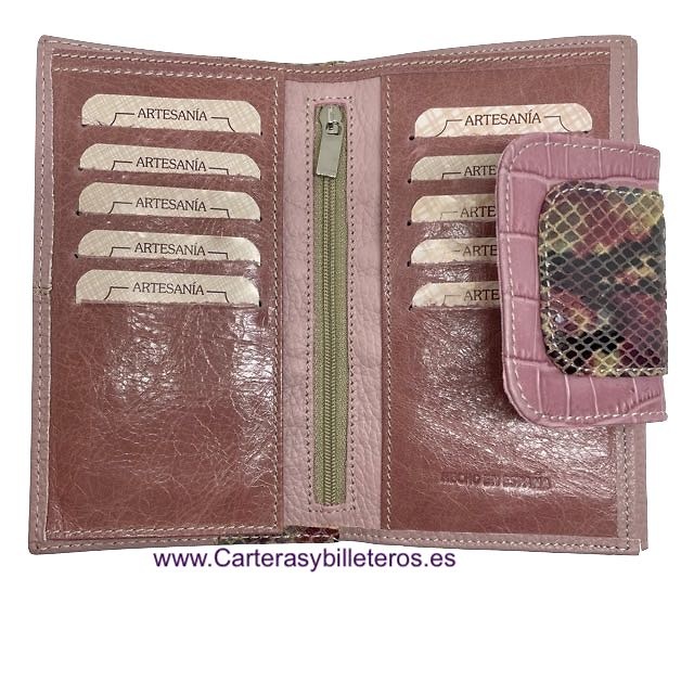 WOMEN'S MEDIUM SNAKE AND MAUVE COW LEATHER WALLET 