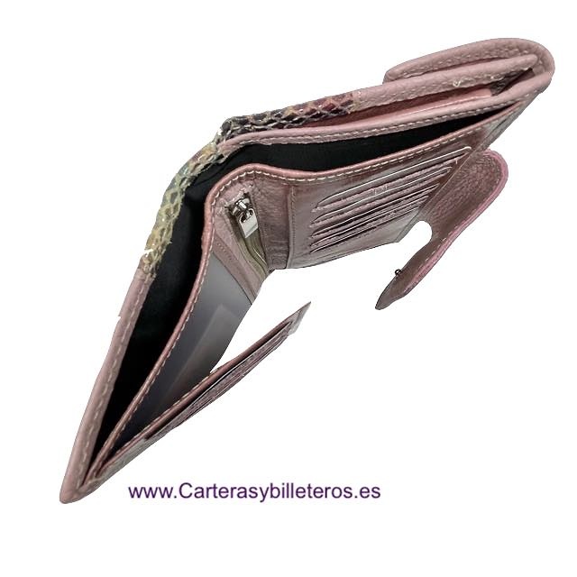 WOMEN'S MEDIUM SNAKE AND MAUVE COW LEATHER WALLET 