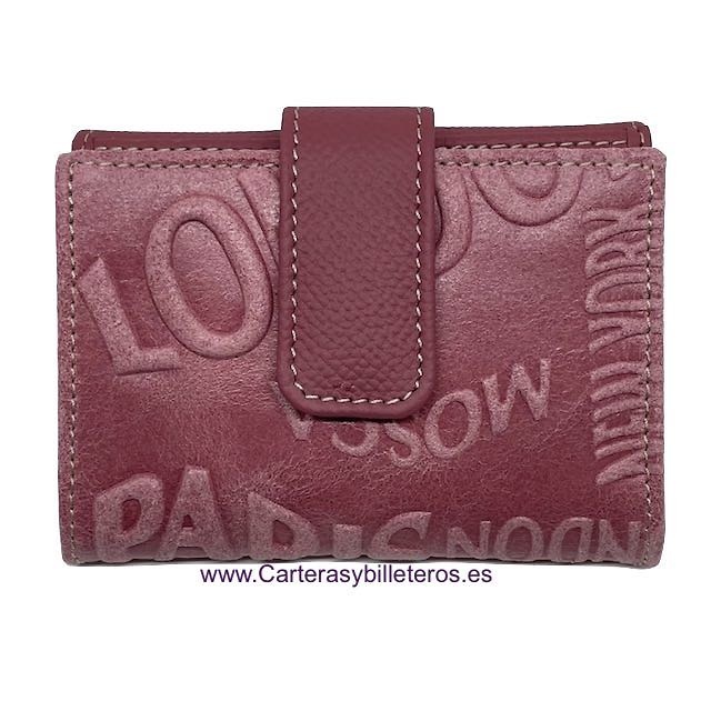 WOMEN'S MINI LEATHER WALLET ENGRAVED WITH CAPITAL LETTERING 