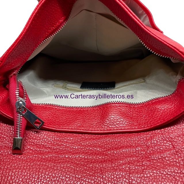 WOMEN'S RED LEATHER BACKPACK MADE IN ITALY WITH POCKETS 