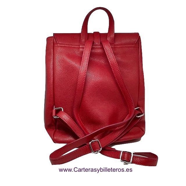 WOMEN'S RED LEATHER BACKPACK MADE IN ITALY WITH POCKETS 