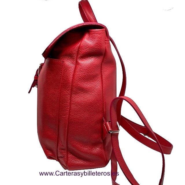 WOMEN'S RED LEATHER BACKPACK MADE IN ITALY WITH POCKETS 