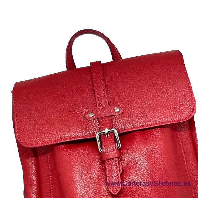 WOMEN'S RED LEATHER BACKPACK MADE IN ITALY WITH POCKETS 