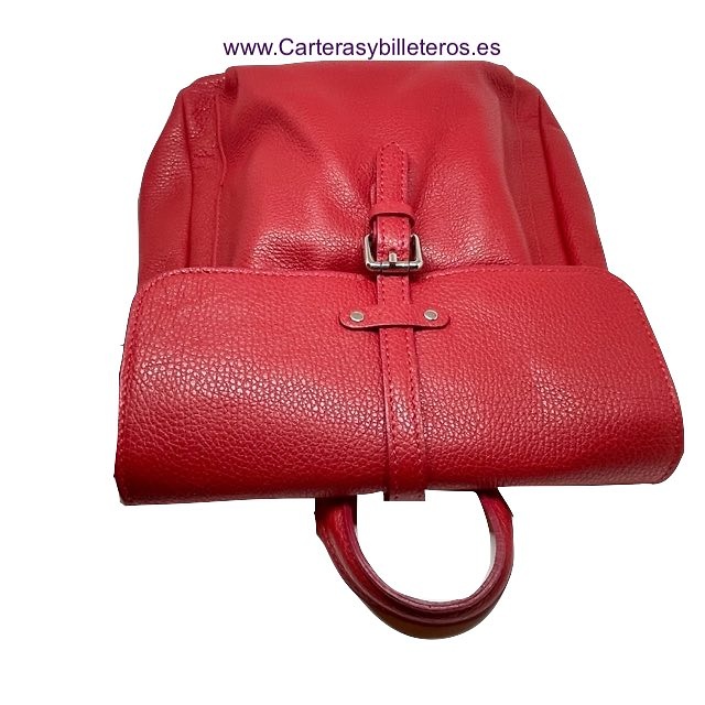 WOMEN'S RED LEATHER BACKPACK MADE IN ITALY WITH POCKETS 